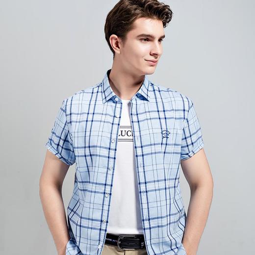 GOOD LUCK/德鲨亚麻混纺干爽舒适清新大格纹休闲短袖衬衫LY11419-837 商品图6