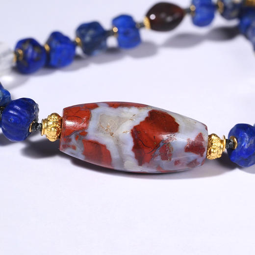 印度河谷高等级红缟玛瑙珠+青金石项链 商品图3