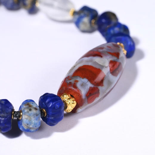 印度河谷高等级红缟玛瑙珠+青金石项链 商品图4