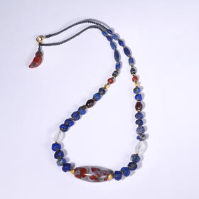 印度河谷高等级红缟玛瑙珠+青金石项链