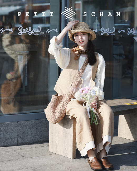 PETIT SCHAN小闪 CLO#079 爱丽丝的大裤裤 Alice’s pants 纯天然亚麻斜纹布法式田园风阔腿裤/裙裤 商品图4