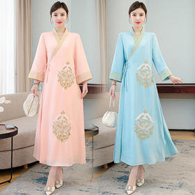 XYFFS8186新款中国风优雅气质系带飘逸刺绣汉服连衣裙