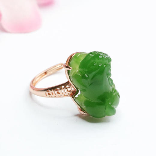 ZYZB和田玉碧玉貔貅戒指玫瑰金开口戒 商品图2