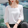 灯笼袖欧货小衫，露锁骨方领温柔风上衣雪纺衫SG-L2C0214 商品缩略图0