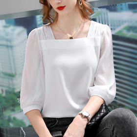 灯笼袖欧货小衫，露锁骨方领温柔风上衣雪纺衫SG-L2C0214