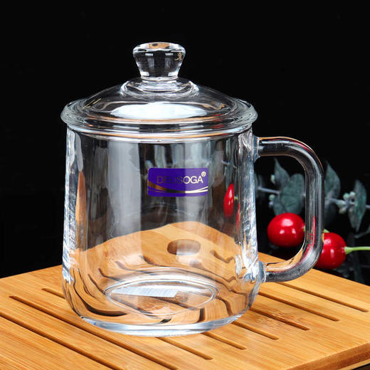 康巴赫生活馆带盖茶饮杯加厚透明耐热水杯办公室喝水杯带把杯子绿茶杯 商品图0