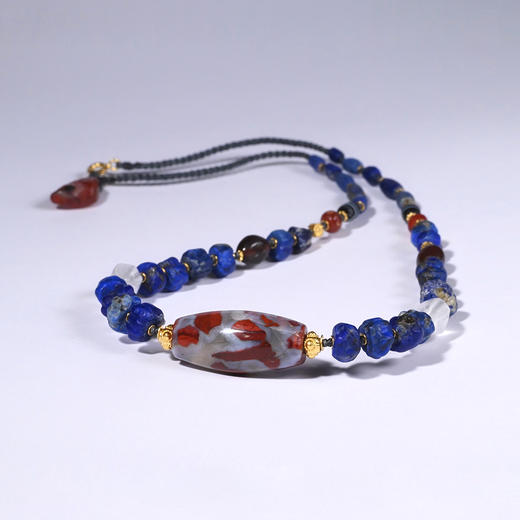 印度河谷高等级红缟玛瑙珠+青金石项链 商品图1