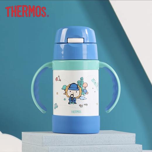 膳魔师高真空儿童双把手不锈钢吸管杯蓝色280ml 商品图0
