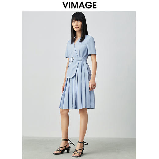 VIMAGE纬漫纪夏季通勤V领收腰西装裙连衣裙V1507125 商品图3