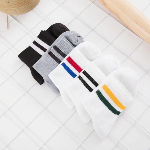 【5双/10双】袜子春季新款运动中筒袜二条杠原宿学院风情侣潮袜 商品图1