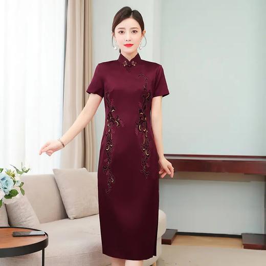 HT-N-A40-5467婚礼旗袍2022年新款夏绣花修身喜婆婆婚宴装高贵礼服年轻 商品图0