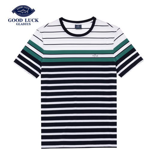 GOOD LUCK/德鲨弹力轻薄干爽舒适条纹圆领短袖T恤LY13526 商品图2