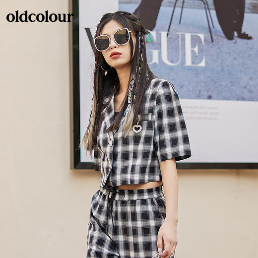 oldcolour2022春夏新品休闲气质格子短袖短外套女BO21041020B 商品图2