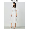 VIMAGE纬漫纪方领白色雪纺收腰长裙中长款连衣裙V1507165 商品缩略图2