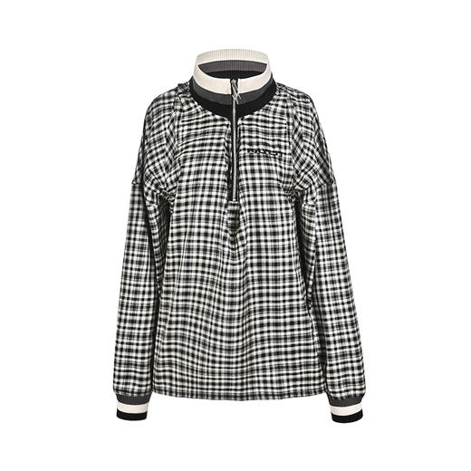   NUTH 可拆卸领多种穿法拉链格子POLO卫衣女时尚个性露肩上衣 商品图4