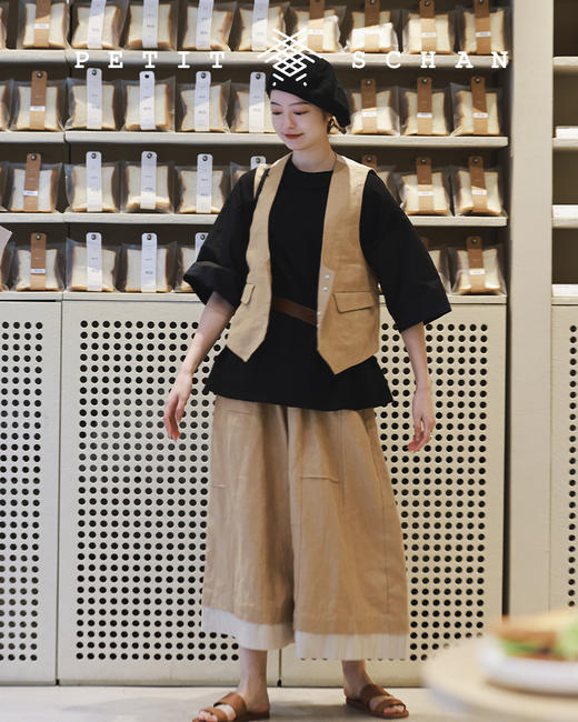 PETIT SCHAN小闪 CLO#079 爱丽丝的大裤裤 Alice’s pants 纯天然亚麻斜纹布法式田园风阔腿裤/裙裤 商品图8