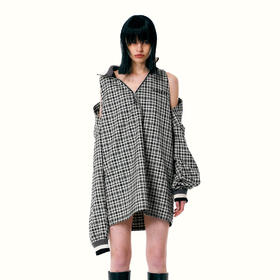   NUTH 可拆卸领多种穿法拉链格子POLO卫衣女时尚个性露肩上衣