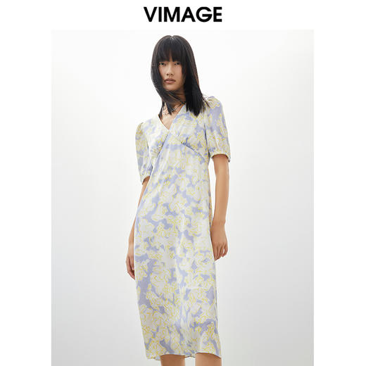 VIMAGE/纬漫纪春季新款法式气质V领泡泡袖连衣裙V1707332 商品图3