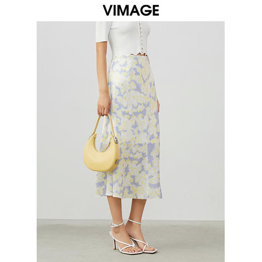 VIMAGE纬漫纪夏季新款印花小清新A字裙过膝半身裙女V1706314 商品图2