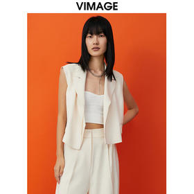 VIMAGE纬漫纪春季新款时尚百搭马甲干练修身西装马夹女外套V1713305