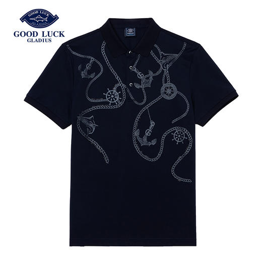 GOOD LUCK/德鲨弹力棉质混纺海洋风图案烫钻印花休闲短袖POLO衫LY13171-830 商品图0