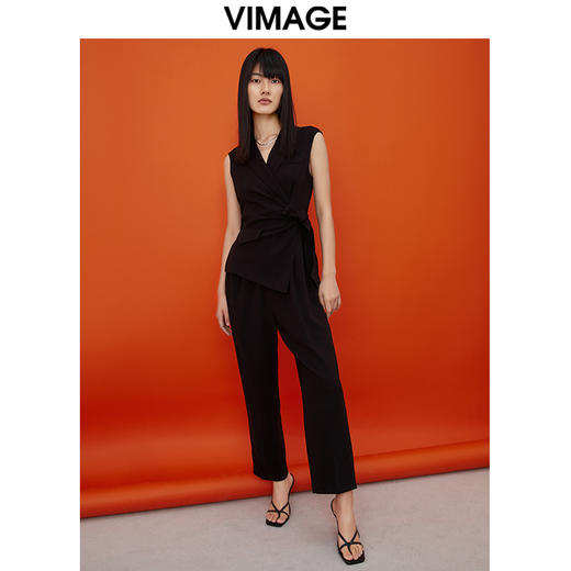 VIMAGE纬漫纪夏季假两件拼接宽松连体裤连衣裤休闲裤女裤V1507109 商品图5
