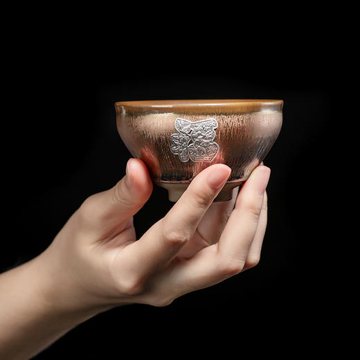 《福上福银盏大师珍品》吴周福大师金丝万缕建盏 足银福字贴花主人杯 茶器复古送礼佳品 商品图3
