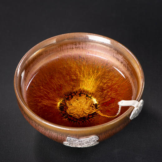 《福上福银盏大师珍品》吴周福大师金丝万缕建盏 足银福字贴花主人杯 茶器复古送礼佳品 商品图5