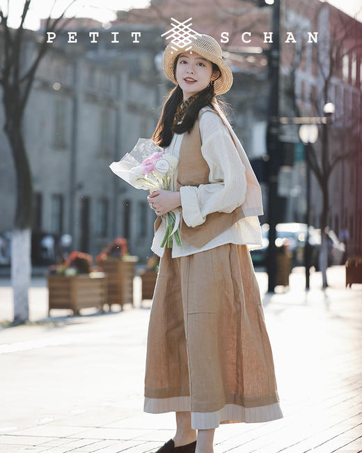 PETIT SCHAN小闪 CLO#079 爱丽丝的大裤裤 Alice’s pants 纯天然亚麻斜纹布法式田园风阔腿裤/裙裤 商品图0