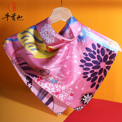 牛首山文创虎凤蝶丝巾100%桑蚕丝方巾春秋礼物送朋友国潮印花丝巾 商品图1