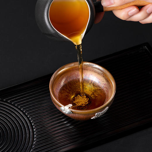 《福上福银盏大师珍品》吴周福大师金丝万缕建盏 足银福字贴花主人杯 茶器复古送礼佳品 商品图1