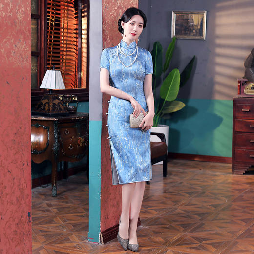 WX-2210新款改良版年轻款复古旗袍礼服连衣裙 商品图1