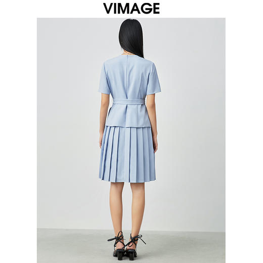 VIMAGE纬漫纪夏季通勤V领收腰西装裙连衣裙V1507125 商品图4