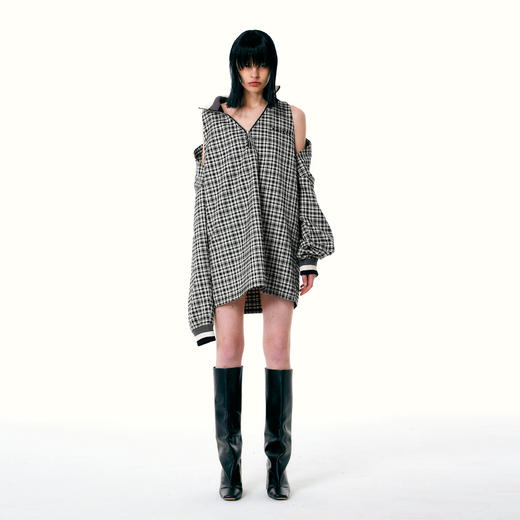   NUTH 可拆卸领多种穿法拉链格子POLO卫衣女时尚个性露肩上衣 商品图2