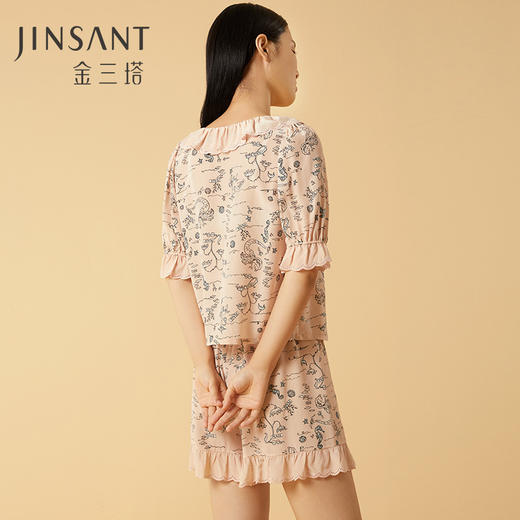 金三塔100%桑蚕丝美人鱼印花女士不易皱得真丝刺绣荷叶边衣裤套 YSFCB406 商品图1