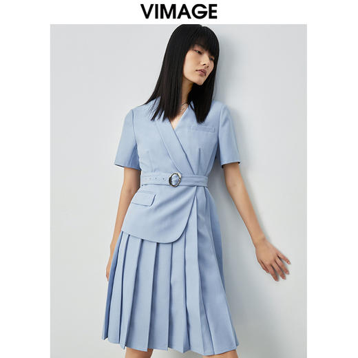 VIMAGE纬漫纪夏季通勤V领收腰西装裙连衣裙V1507125 商品图2