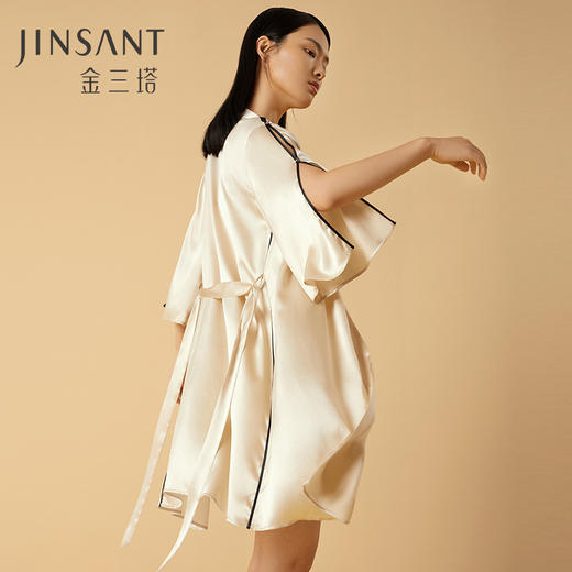 金三塔桑蚕丝弹力缎不易皱的真丝女士弹力缎睡袍家居服新品 YSFCB102 商品图0