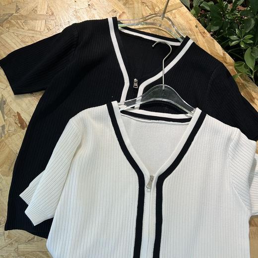 岚可可V领撞色双头拉链冰丝短袖 商品图2