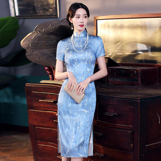 WX-2210新款改良版年轻款复古旗袍礼服连衣裙 商品图0