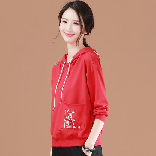 字母印花套头女士卫衣新款韩版红色连帽休闲上衣   GYM-D3000 商品图1