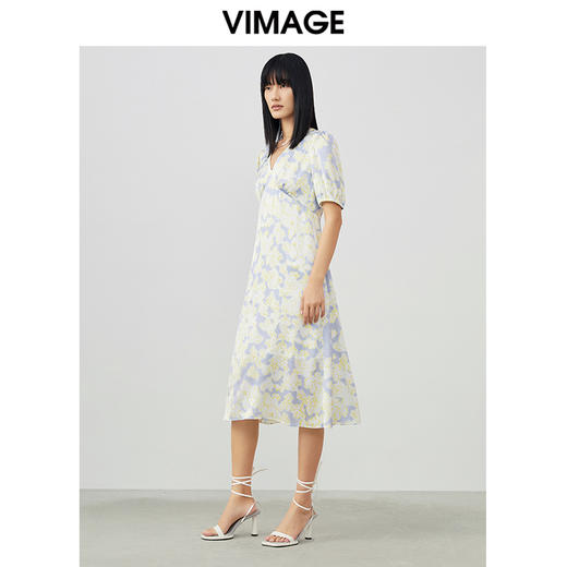 VIMAGE/纬漫纪春季新款法式气质V领泡泡袖连衣裙V1707332 商品图1