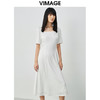 VIMAGE纬漫纪方领白色雪纺收腰长裙中长款连衣裙V1507165 商品缩略图3