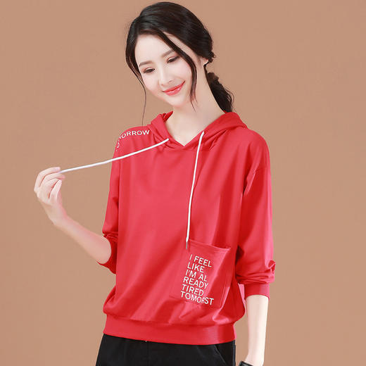 字母印花套头女士卫衣新款韩版红色连帽休闲上衣   GYM-D3000 商品图0