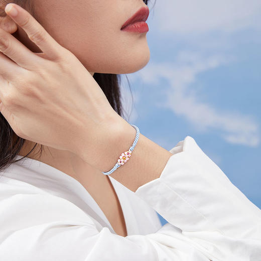 周六福珠宝黄金编织手绳小桃花手链新款足金3D硬金手饰送女友 商品图4