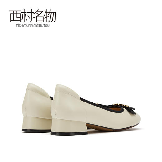 西村名物2021秋新款蝴蝶结单鞋女商城同款通勤粗跟休闲皮鞋33161 商品图3