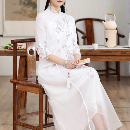 改良式复古刺绣，中式禅意茶服春夏款宽松文艺中国风连衣裙OG-6331 商品图0