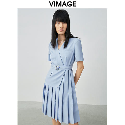 VIMAGE纬漫纪夏季通勤V领收腰西装裙连衣裙V1507125 商品图0