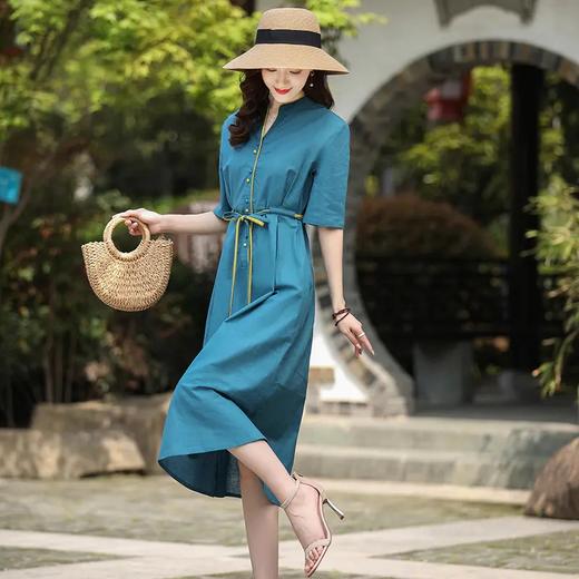 民族风棉麻中长款高档连衣裙女2022春夏新款收腰显瘦透气亚麻长裙 商品图3