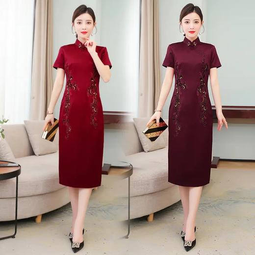 HT-N-A40-5467婚礼旗袍2022年新款夏绣花修身喜婆婆婚宴装高贵礼服年轻 商品图2