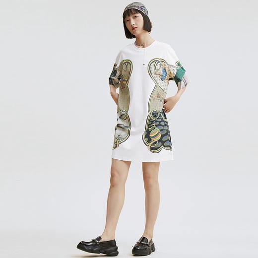 谜底2022夏季新款连衣裙气质宽松纯棉印花圆领短袖裙子225ML6074 商品图1